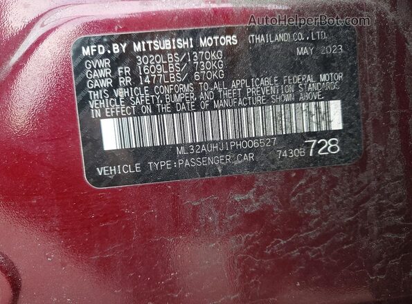ML32AUHJ1PH006527 2023 MITSUBISHI MIRAGE Purple Вид підкапотного простору