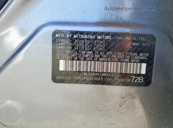 ML32AUHJ3MH008310 2021 MITSUBISHI MIRAGE Gray Вид підкапотного простору