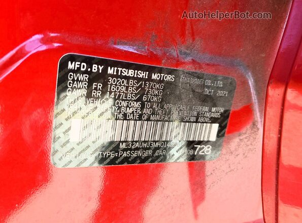 ML32AUHJ3MH014298 2021 MITSUBISHI MIRAGE Red ძრავის განყოფილების ხედი
