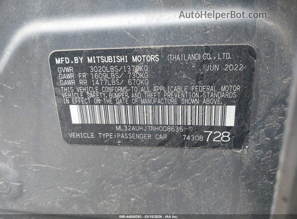 ML32AUHJ7NH008635 2022 MITSUBISHI MIRAGE Gray Engine compartment view