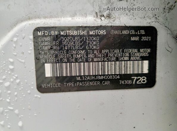 ML32AUHJ8MH008304 2021 MITSUBISHI MIRAGE White Engine compartment view