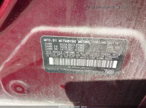 ML32AUHJ9MH005377 2021 MITSUBISHI MIRAGE Purple Widok komory silnika