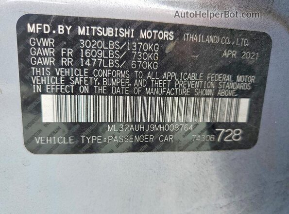 ML32AUHJ9MH008764 2021 MITSUBISHI MIRAGE Silver 