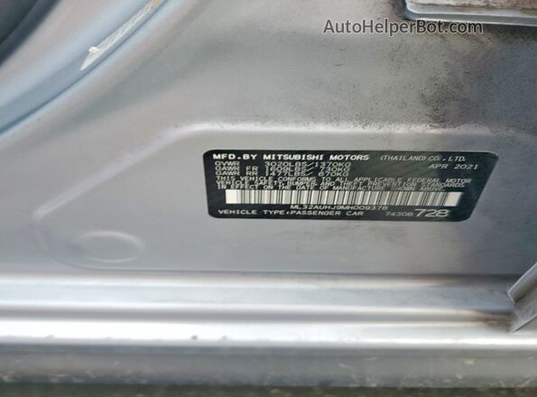ML32AUHJ9MH009378 2021 MITSUBISHI MIRAGE Silver VIN კოდის სტიკერის ხედი