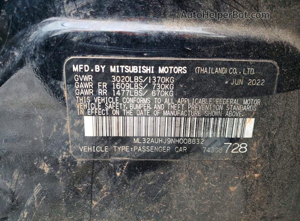 ML32AUHJ9NH008832 2022 MITSUBISHI MIRAGE Black ძრავის განყოფილების ხედი