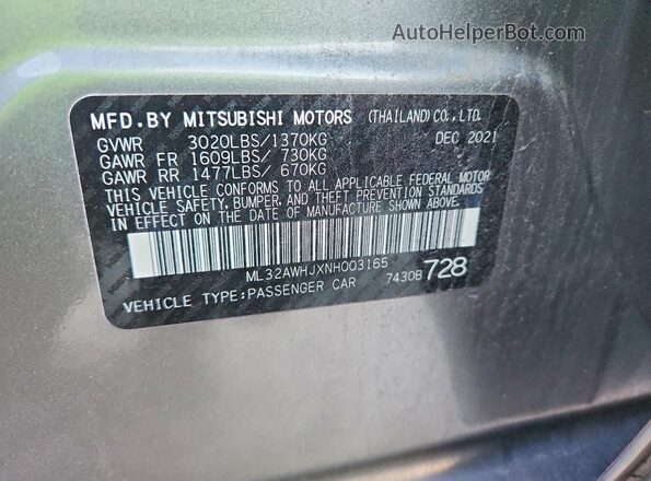 ML32AWHJXNH003165 2022 MITSUBISHI MIRAGE Silver ძრავის განყოფილების ხედი