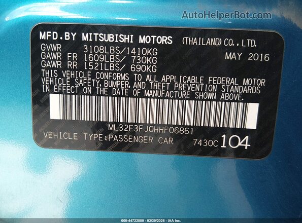 ML32F3FJ0HHF06861 2017 MITSUBISHI MIRAGE G4 Синий Вид подкапотного пространства