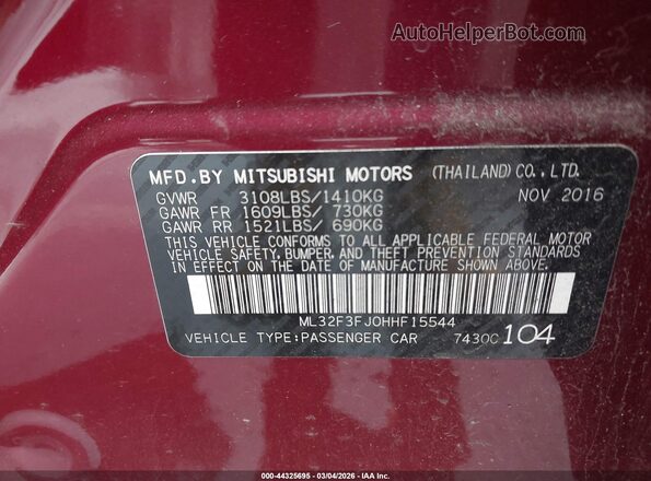 ML32F3FJ0HHF15544 2017 MITSUBISHI MIRAGE G4 Maroon ძრავის განყოფილების ხედი