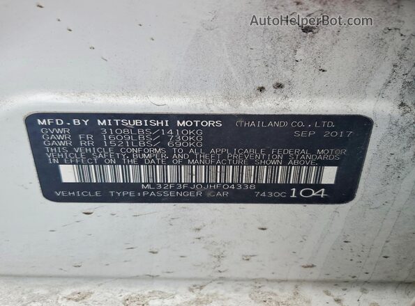 ML32F3FJ0JHF04338 2018 MITSUBISHI MIRAGE White 