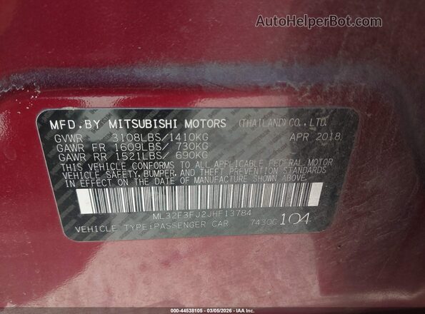 ML32F3FJ2JHF13784 2018 MITSUBISHI MIRAGE G4 Burgundy ძრავის განყოფილების ხედი