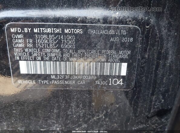 ML32F3FJ3KHF00379 2019 MITSUBISHI MIRAGE G4 Black Vista del compartimento del motor