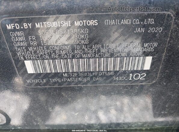 ML32F3FJ3LHF07558 2020 MITSUBISHI MIRAGE G4 Black ძრავის განყოფილების ხედი