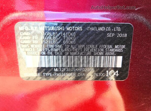 ML32F3FJ5KHF02165 2019 MITSUBISHI MIRAGE Burgundy Widok komory silnika