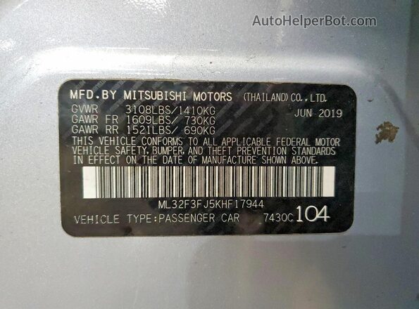 ML32F3FJ5KHF17944 2019 MITSUBISHI MIRAGE Silver 