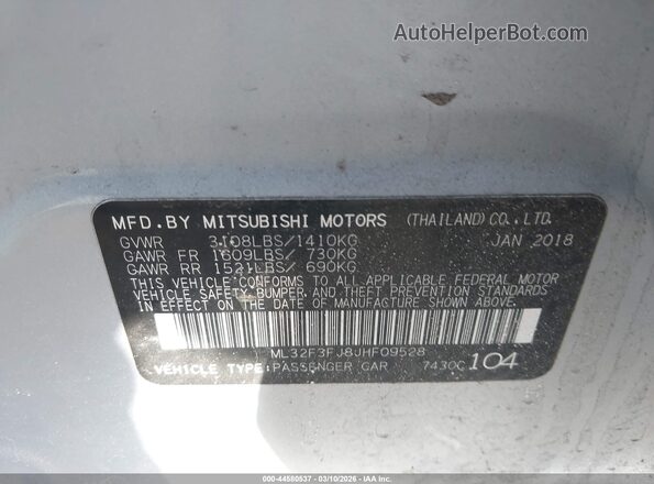 ML32F3FJ8JHF09528 2018 MITSUBISHI MIRAGE G4 Blue 