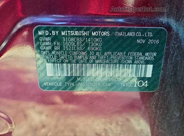 ML32F3FJ9HHF15879 2017 MITSUBISHI MIRAGE Темно-бордовый Вид наклейки с VIN-кодом