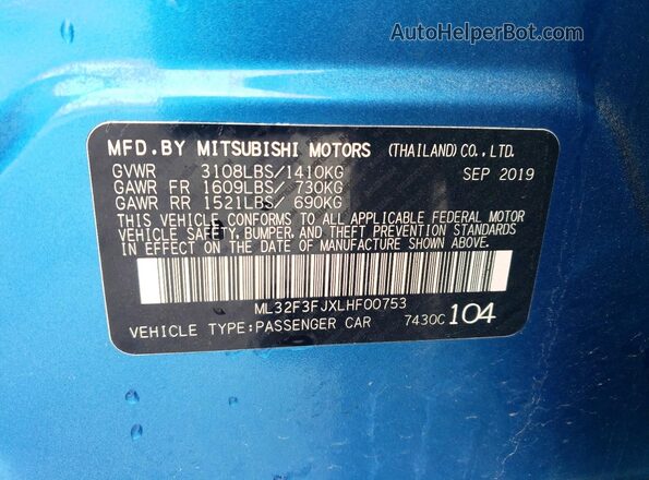 ML32F3FJXLHF00753 2020 MITSUBISHI MIRAGE Blue Widok komory silnika