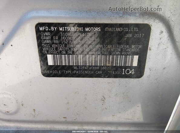 ML32F4FJ0HHF18823 2017 MITSUBISHI MIRAGE G4 Gray Вид підкапотного простору