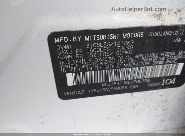 ML32F4FJ5LHF06708 2020 MITSUBISHI MIRAGE G4 White Widok komory silnika