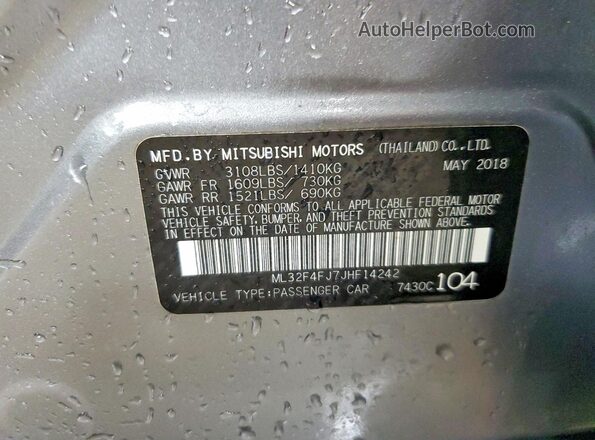 ML32F4FJ7JHF14242 2018 MITSUBISHI MIRAGE Gray VIN კოდის სტიკერის ხედი