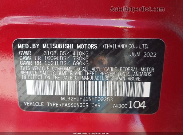 ML32FUFJ1NHF09253 2022 MITSUBISHI MIRAGE G4 Red Engine compartment view