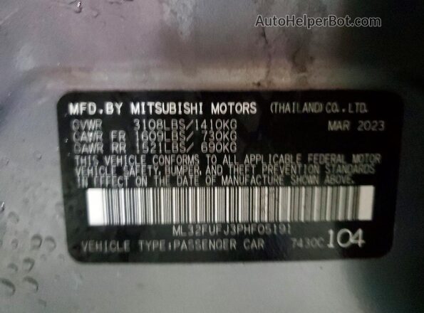 ML32FUFJ3PHF05191 2023 MITSUBISHI MIRAGE Серый Вид подкапотного пространства