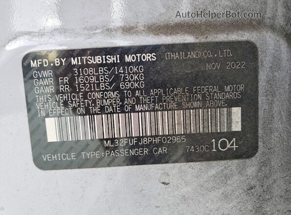 ML32FUFJ8PHF02965 2023 MITSUBISHI MIRAGE White 