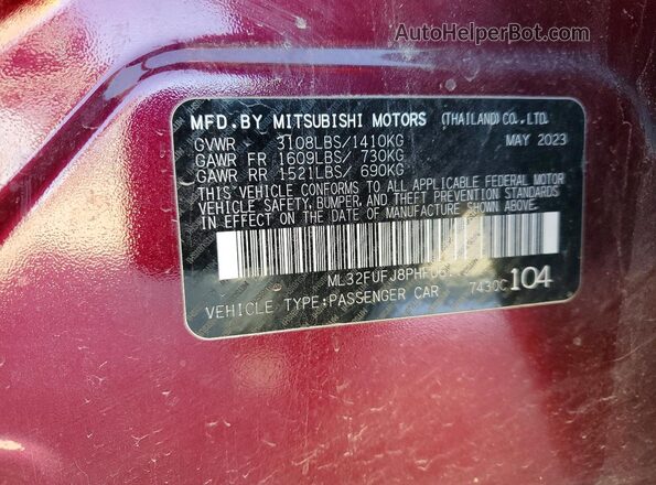ML32FUFJ8PHF06112 2023 MITSUBISHI MIRAGE Burgundy ძრავის განყოფილების ხედი