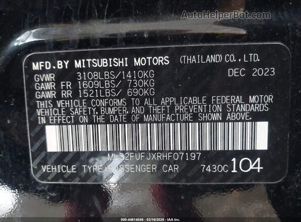 ML32FUFJXRHF07197 2024 MITSUBISHI MIRAGE G4 Black Vista del compartimento del motor