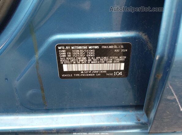 ML32FVFJ5RHF14046 2024 MITSUBISHI MIRAGE G4 Blue Вид підкапотного простору