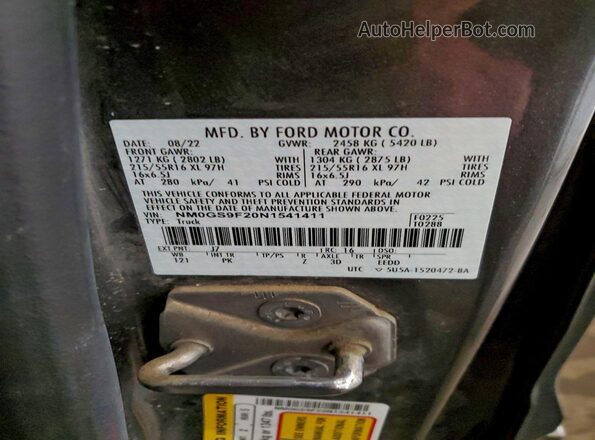 NM0GS9F20N1541411 2022 FORD PASSENGER Charcoal VIN կոդի պիտակի տեսք