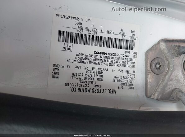 NM0LS6E25K1404992 2019 FORD TRANSIT CONNECT White Widok komory silnika
