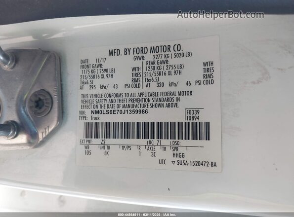 NM0LS6E70J1359986 2018 FORD TRANSIT CONNECT White ძრავის განყოფილების ხედი