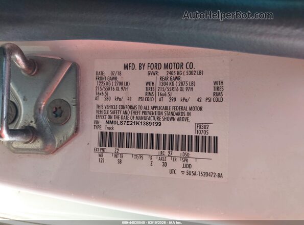 NM0LS7E21K1389199 2019 FORD TRANSIT CONNECT White Vista del compartimento del motor