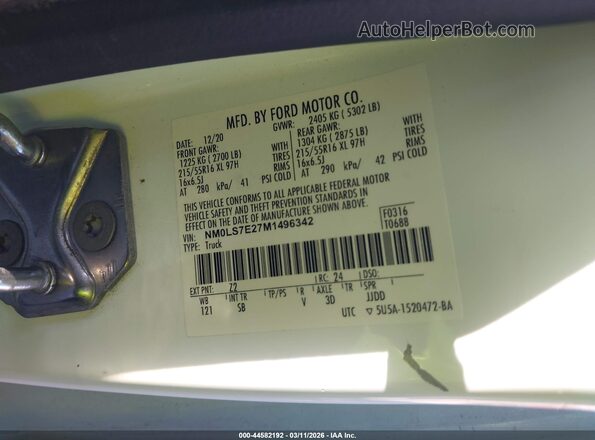 NM0LS7E27M1496342 2021 FORD TRANSIT CONNECT White ძრავის განყოფილების ხედი