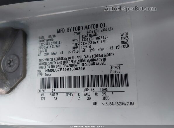 NM0LS7E29K1390259 2019 FORD TRANSIT CONNECT White Вид підкапотного простору