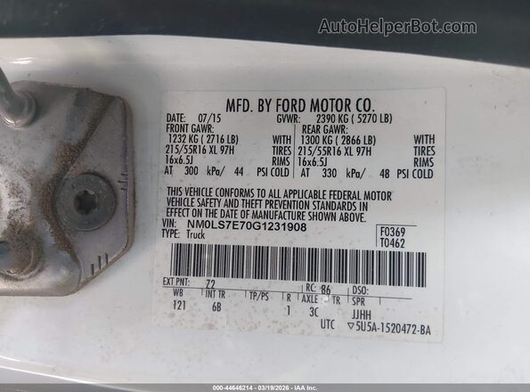 NM0LS7E70G1231908 2016 FORD TRANSIT CONNECT White Widok komory silnika