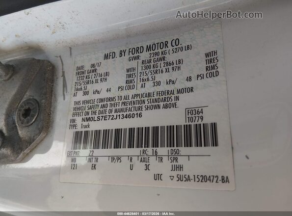 NM0LS7E72J1346016 2018 FORD TRANSIT CONNECT Yellow Vista del compartimento del motor
