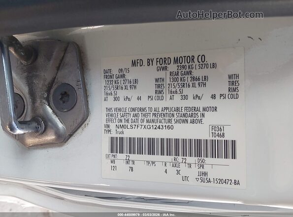 NM0LS7F7XG1243160 2016 FORD TRANSIT CONNECT Белый 