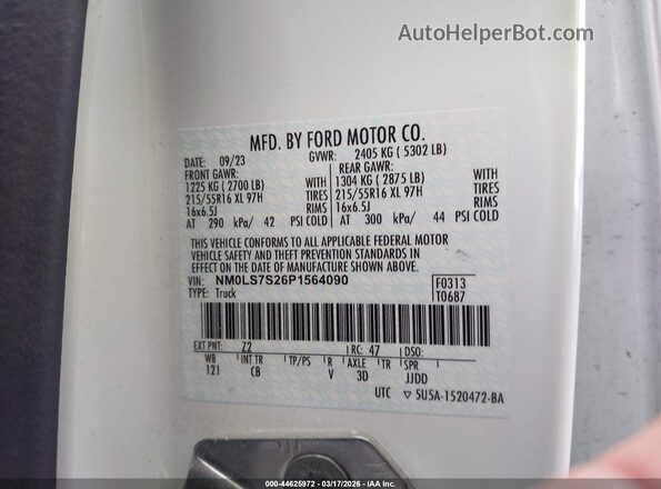 NM0LS7S26P1564090 2023 FORD TRANSIT CONNECT White Շարժիչի բաժամունքի տեսք