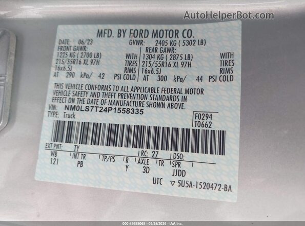 NM0LS7T24P1558335 2023 FORD TRANSIT CONNECT Серебряный Задняя правая четверть