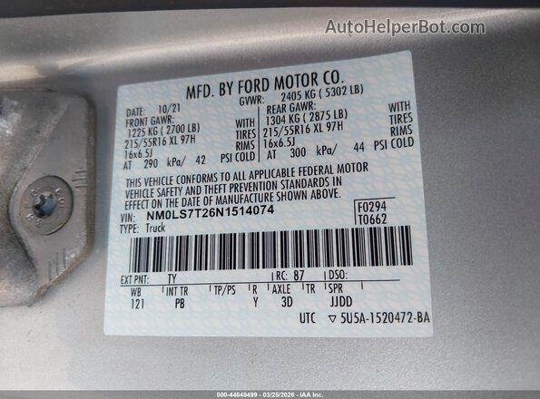 NM0LS7T26N1514074 2022 FORD TRANSIT CONNECT Silver Engine compartment view