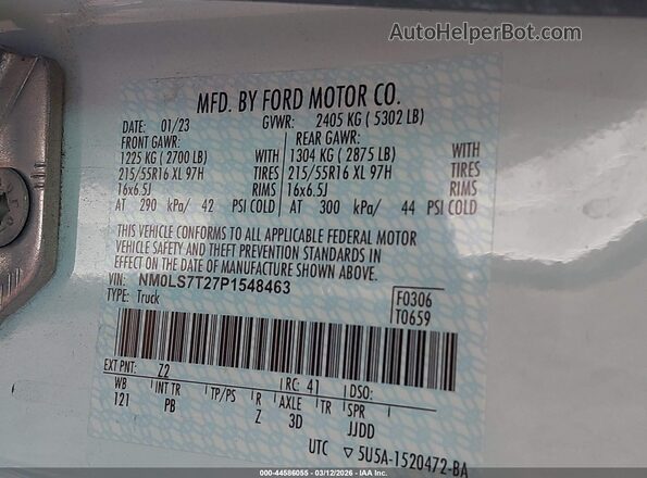 NM0LS7T27P1548463 2023 FORD TRANSIT CONNECT White Շարժիչի բաժամունքի տեսք
