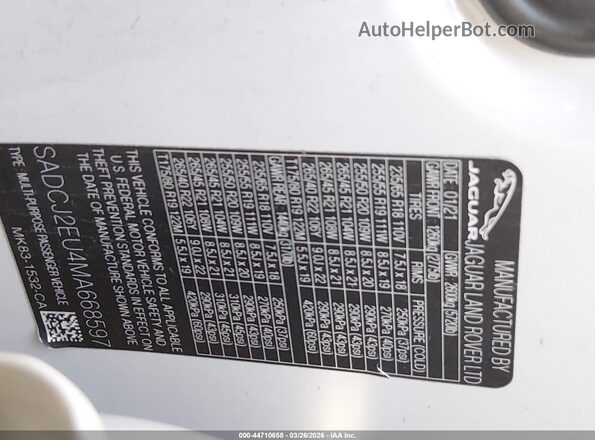 SADCJ2EU4MA668597 2021 JAGUAR F-PACE Белый Вид подкапотного пространства