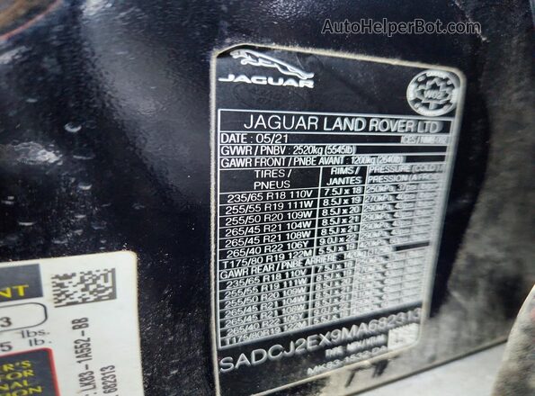 SADCJ2EX9MA682313 2021 JAGUAR F-PACE Black VIN կոդի պիտակի տեսք