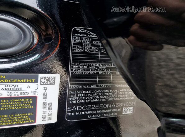 SADCZ2EE0NA689630 2022 JAGUAR F-PACE Black Панорамний вид салону 360°