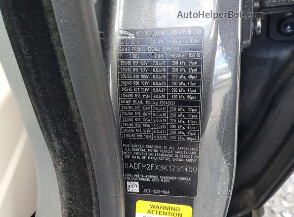 SADFP2FX3K1Z51400 2019 JAGUAR E-PACE Gray სალონის 360-გრადუსიანი ხედი