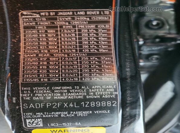 SADFP2FX4L1Z89882 2020 JAGUAR E-PACE Black 
