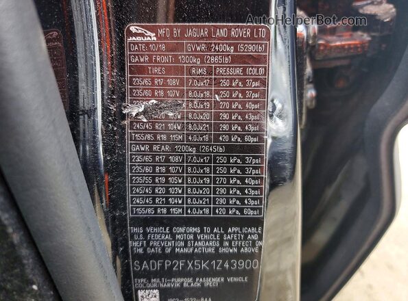 SADFP2FX5K1Z43900 2019 JAGUAR E-PACE Black Vista de la etiqueta del VIN