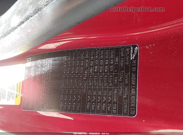 SADFT2GX0K1Z63188 2019 JAGUAR E-PACE Red ძრავის განყოფილების ხედი